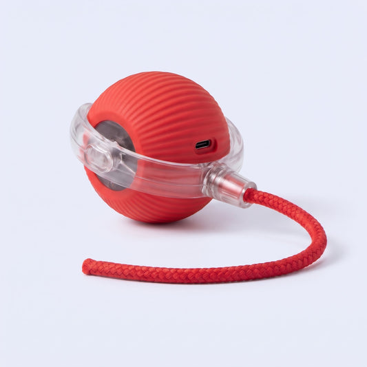 Pouncely smart ball in red with braided tail